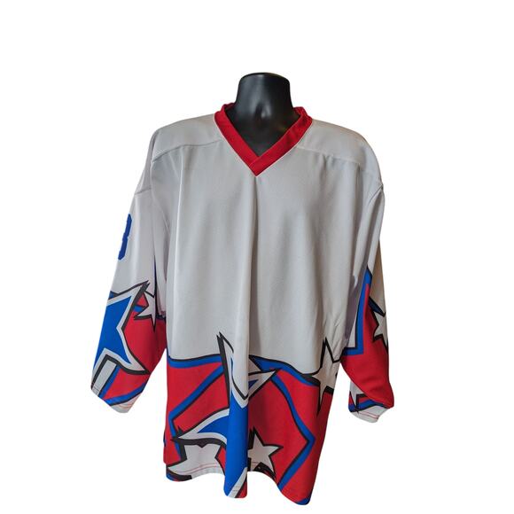 Projoy Hockey Jersey #8 Adult Large White Red Blue Stars Graphic Canada Vintage - Picture 15 of 16